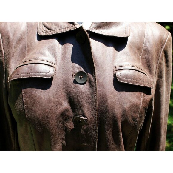 John Carlisle Vtg-look Leather Coat Long Womens Lg Steampunk Cosplay Brown Aged - Picture 4 of 12